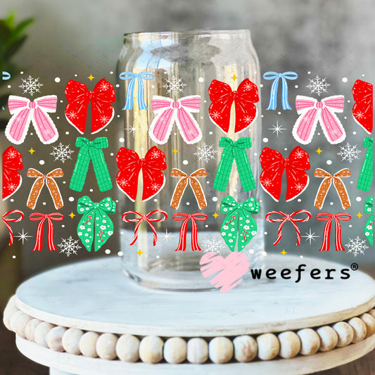 Red Green Christmas Bows UV DTF Cup Wrap 16oz Libbey Glass Original Size Weefers