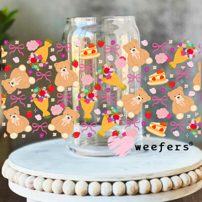 Teddy Bear friends UV DTF Cup Wrap 16oz Libbey Glass Original Size Weefers