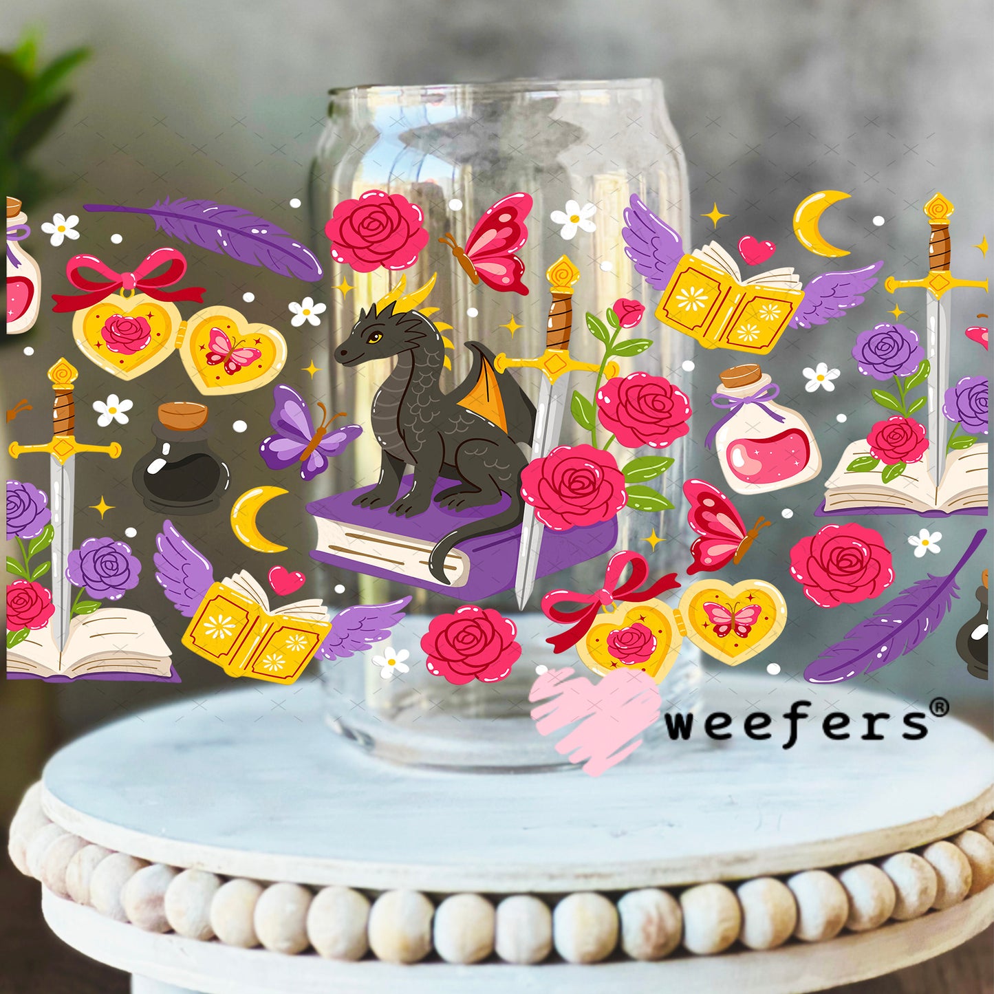 Fantasy Book Lover UV DTF Cup Wrap 16oz Libbey Glass Original Size Weefers