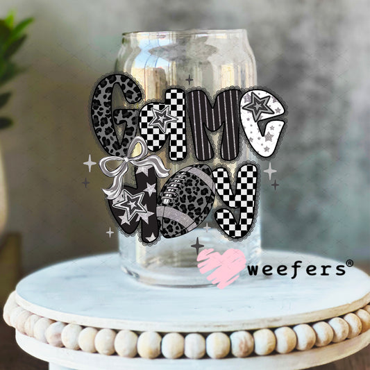 Game Day Black Lace UV DTF Decal 16oz Libbey Glass Original Size Weefers