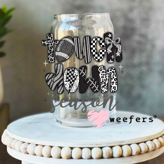 Touch Down Black Lace UV DTF Decal 16oz Libbey Glass Original Size Weefers