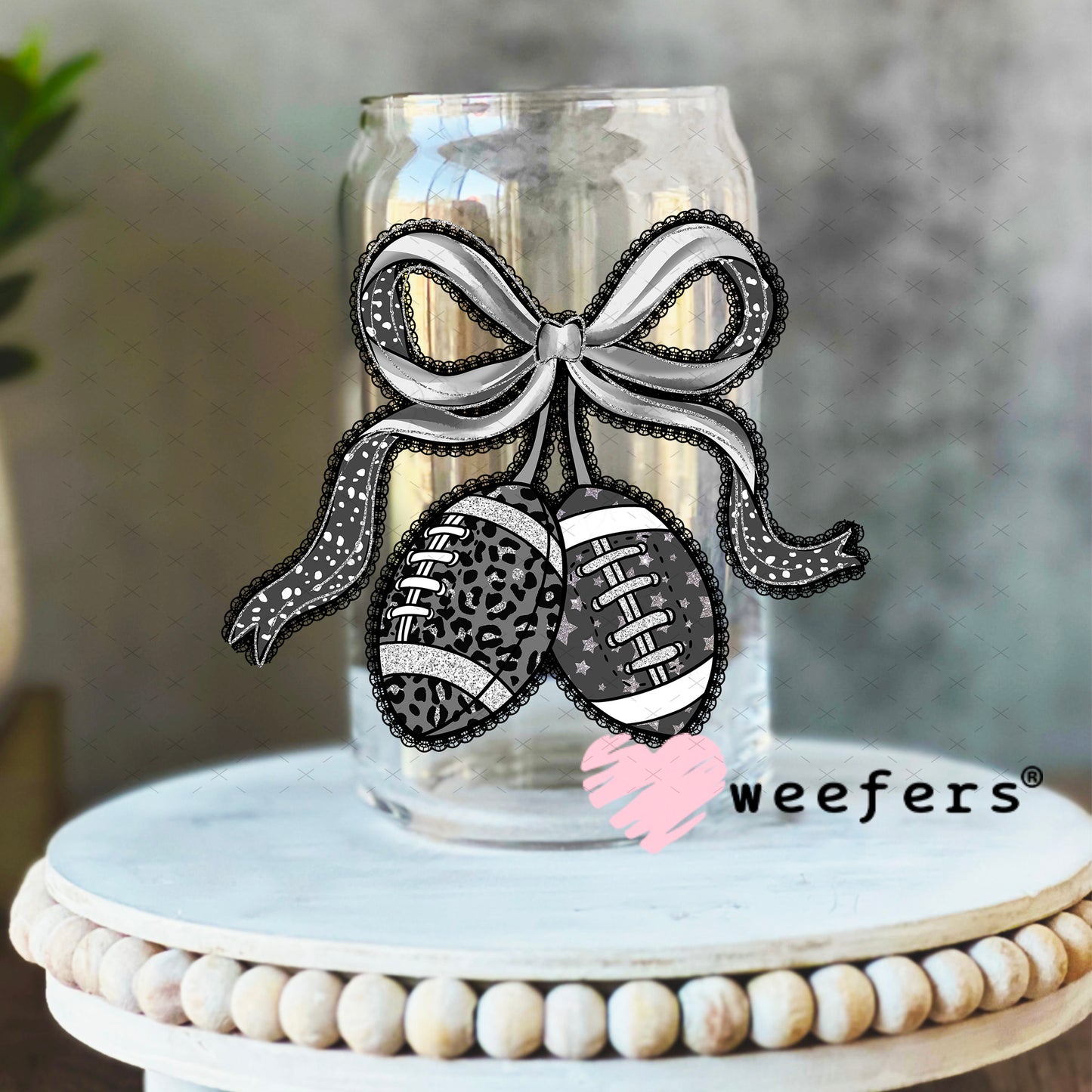 Football Cherries Black Lace UV DTF Decal 16oz Libbey Glass Original Size Weefers