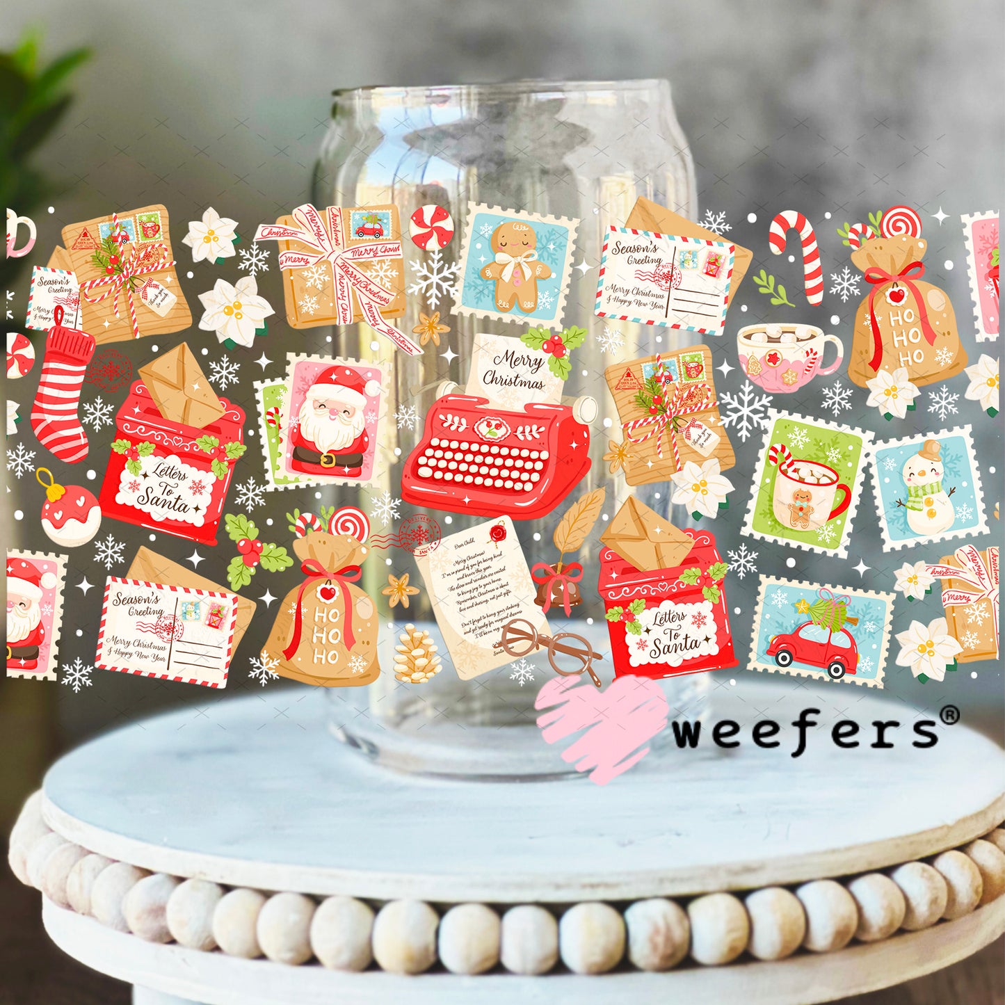 Christmas Stamps UV DTF Cup Wrap 16oz Libbey Glass Original Size Weefers