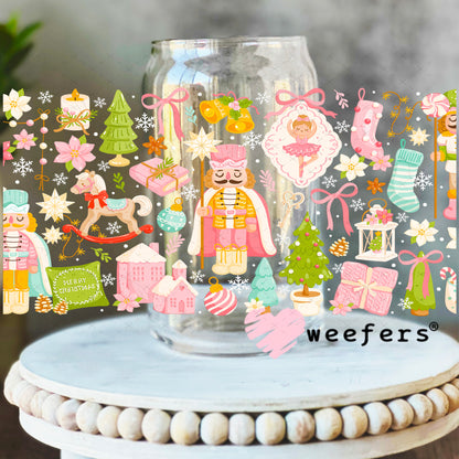 Christmas Pastel Nutcrackers UV DTF Cup Wrap 16oz Libbey Glass Original Size Weefers