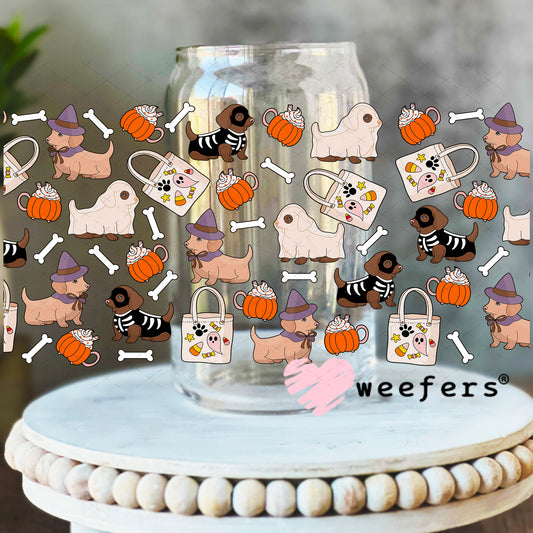 Halloween dog costume friends UV DTF Cup Wrap 16oz Libbey Glass Original Size Weefers