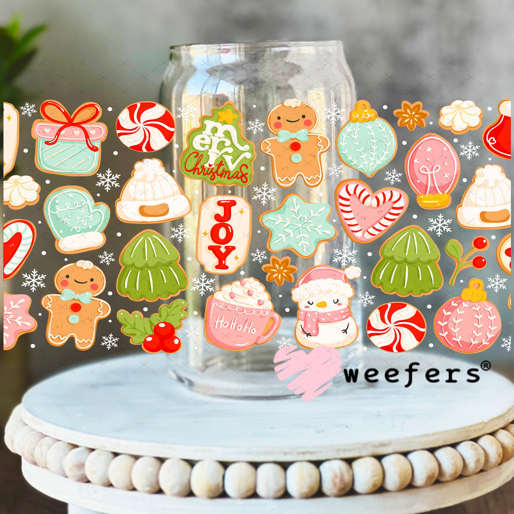Winter Christmas Cookies UV DTF Cup Wrap 16oz Libbey Glass Original Size Weefers