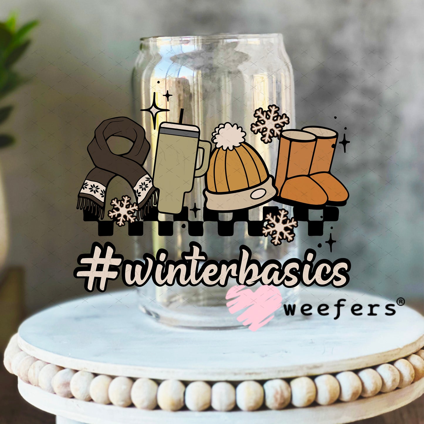 Winter Basics UV DTF Decal 16oz Libbey Glass Original Size Weefers