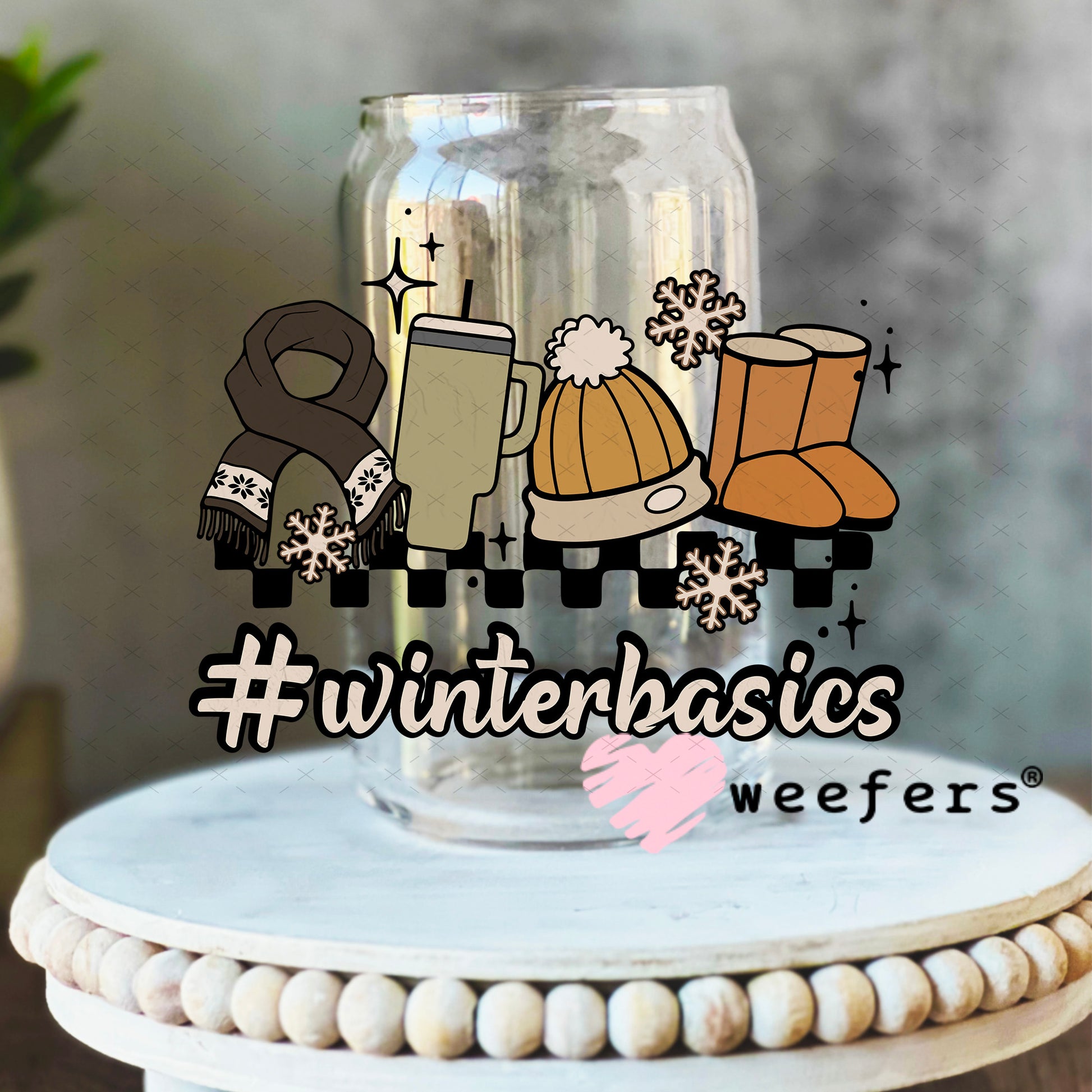 Winter Basics UV DTF Decal 16oz Libbey Glass Original Size Weefers