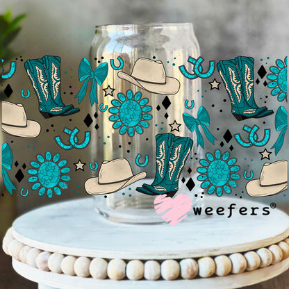 Western Blue Boots and Cowboy Hats UV DTF Cup Wrap 16oz Libbey Glass Original Size Weefers