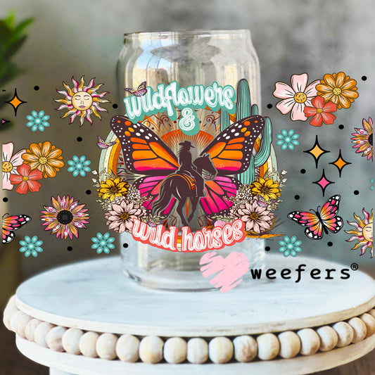 Wild Flowers and Wild Horses UV DTF Cup Wrap - Weefers Exclusive 16oz Libbey Glass Original Size Weefers