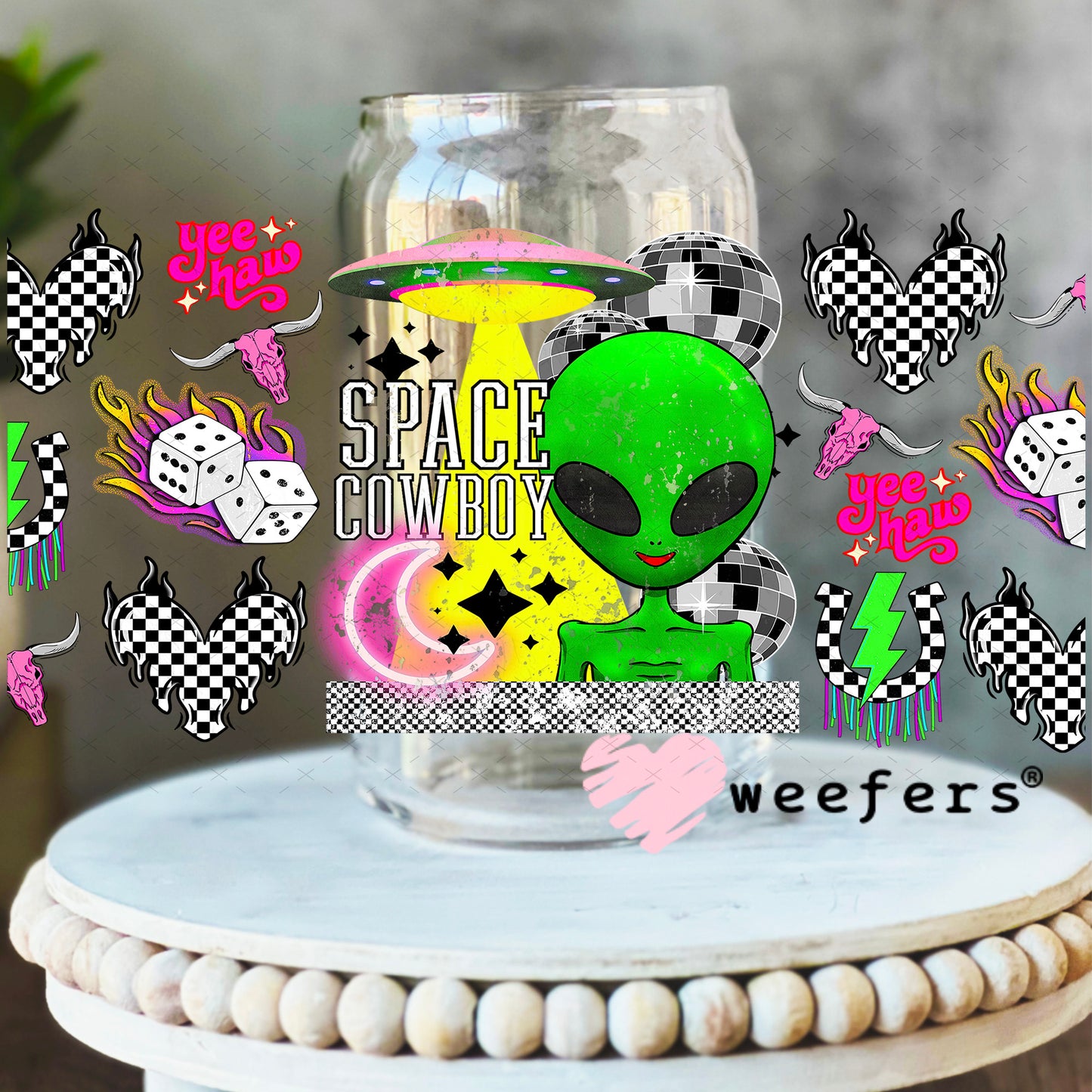 Space Cowboy UV DTF Cup Wrap - Weefers Exclusive 16oz Libbey Glass Original Size Weefers