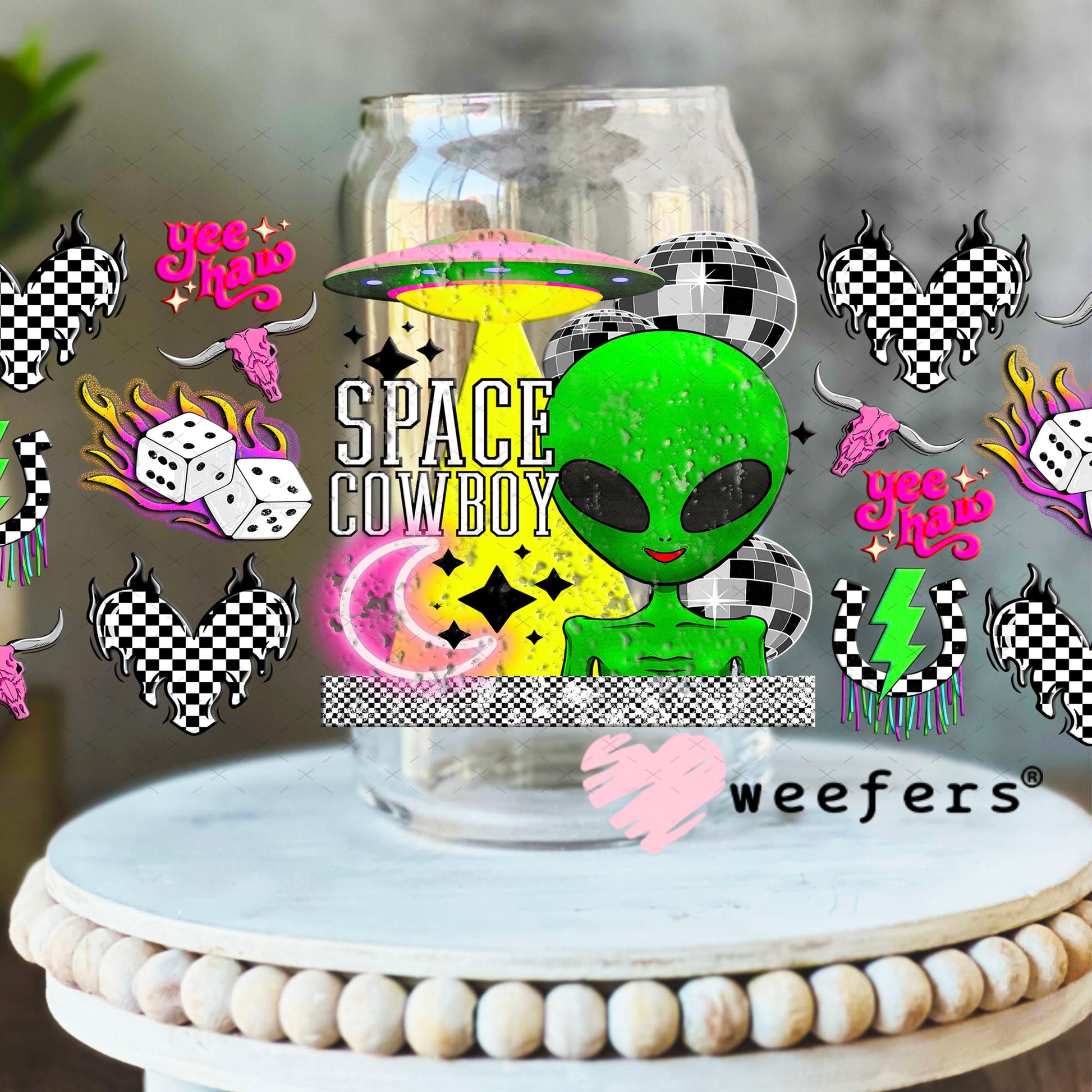 Space Cowboy UV DTF Cup Wrap - Weefers Exclusive 16oz Libbey Glass Original Size Cup Wrap Weefers