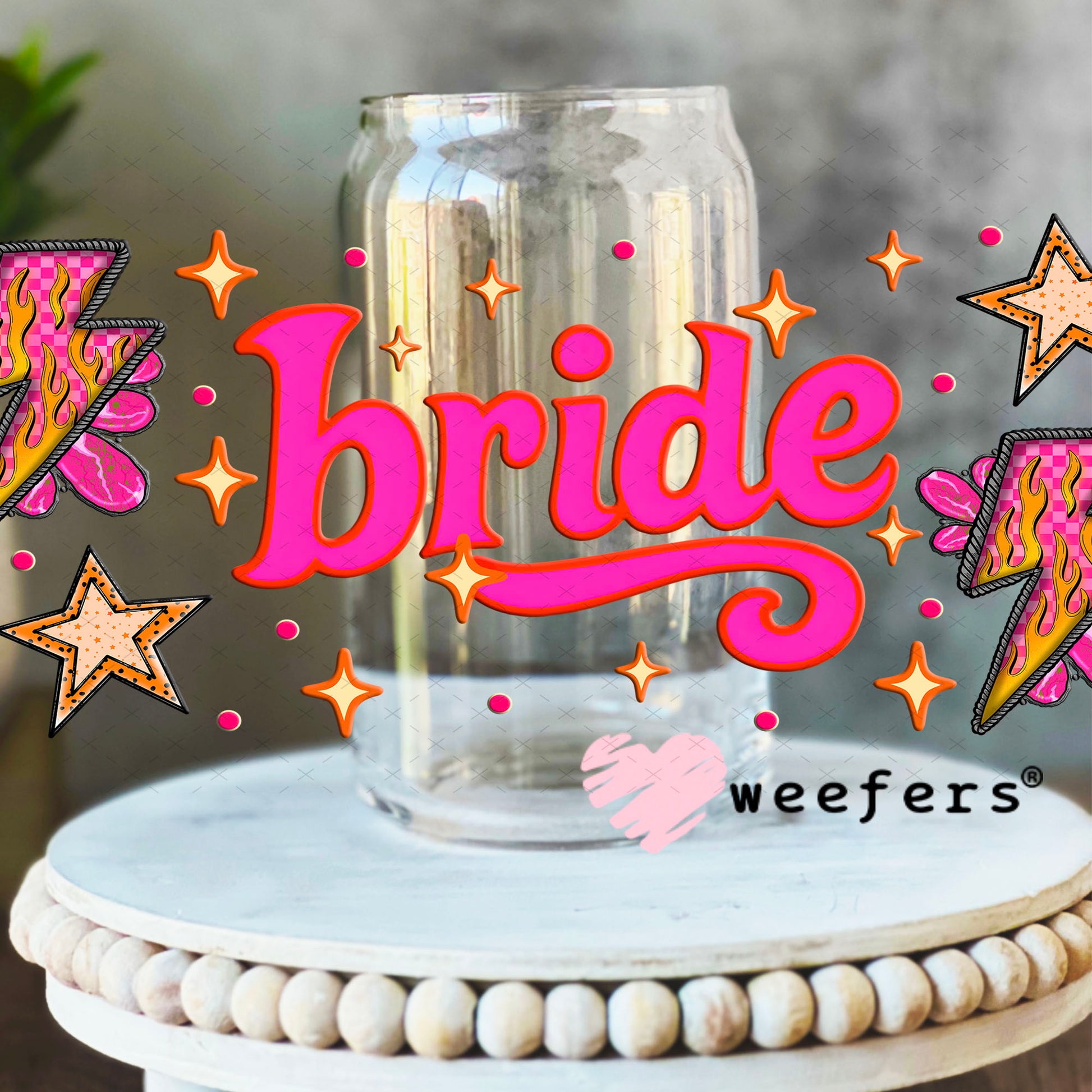Bride Lightening Bolt UV DTF Cup Wrap - Weefers® Exclusive 16oz Libbey Glass Original Size Cup Wrap Weefers