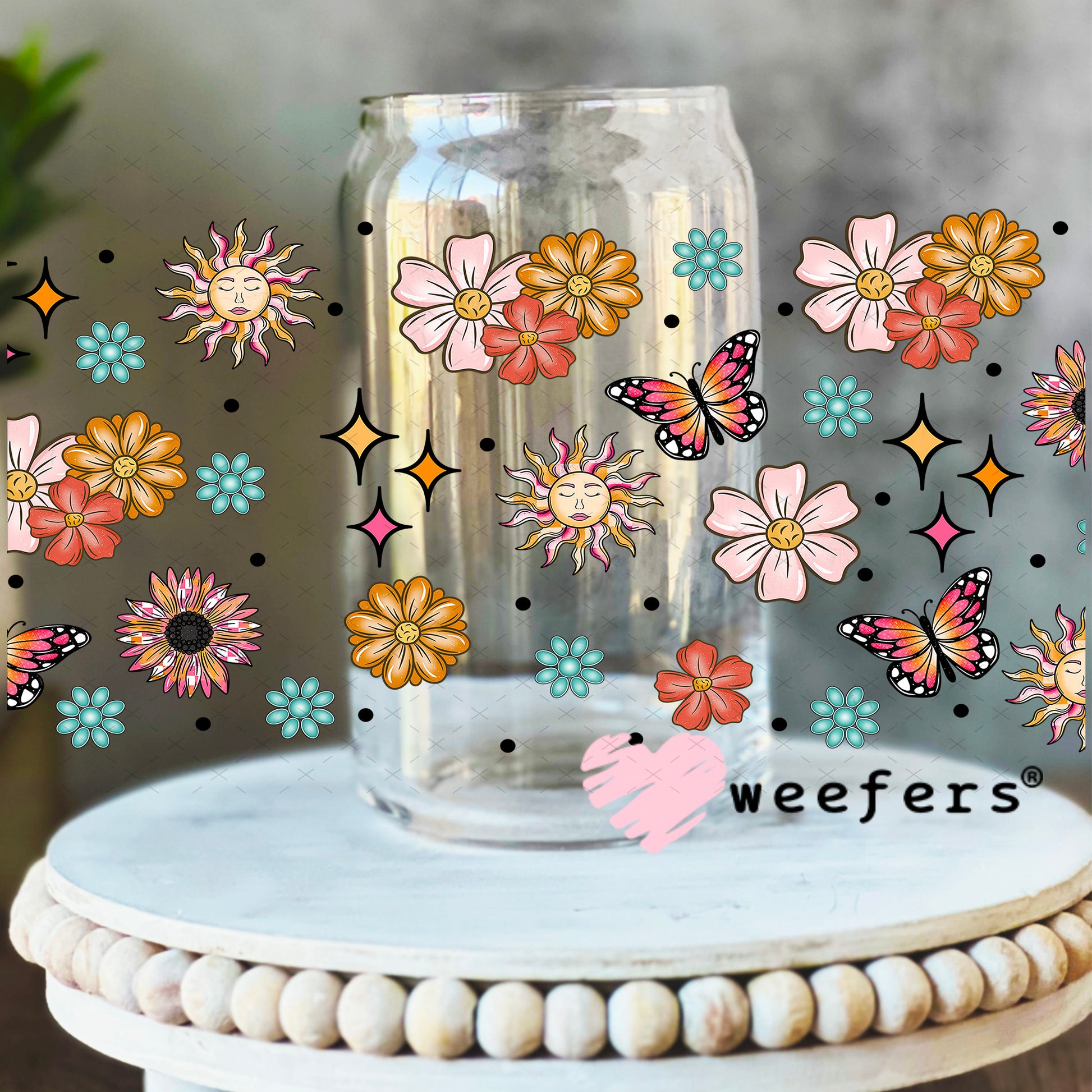 Wild Flowers and Wild Horses Sidekick UV DTF Cup Wrap - Weefers Exclusive 16oz Libbey Glass Original Size Weefers