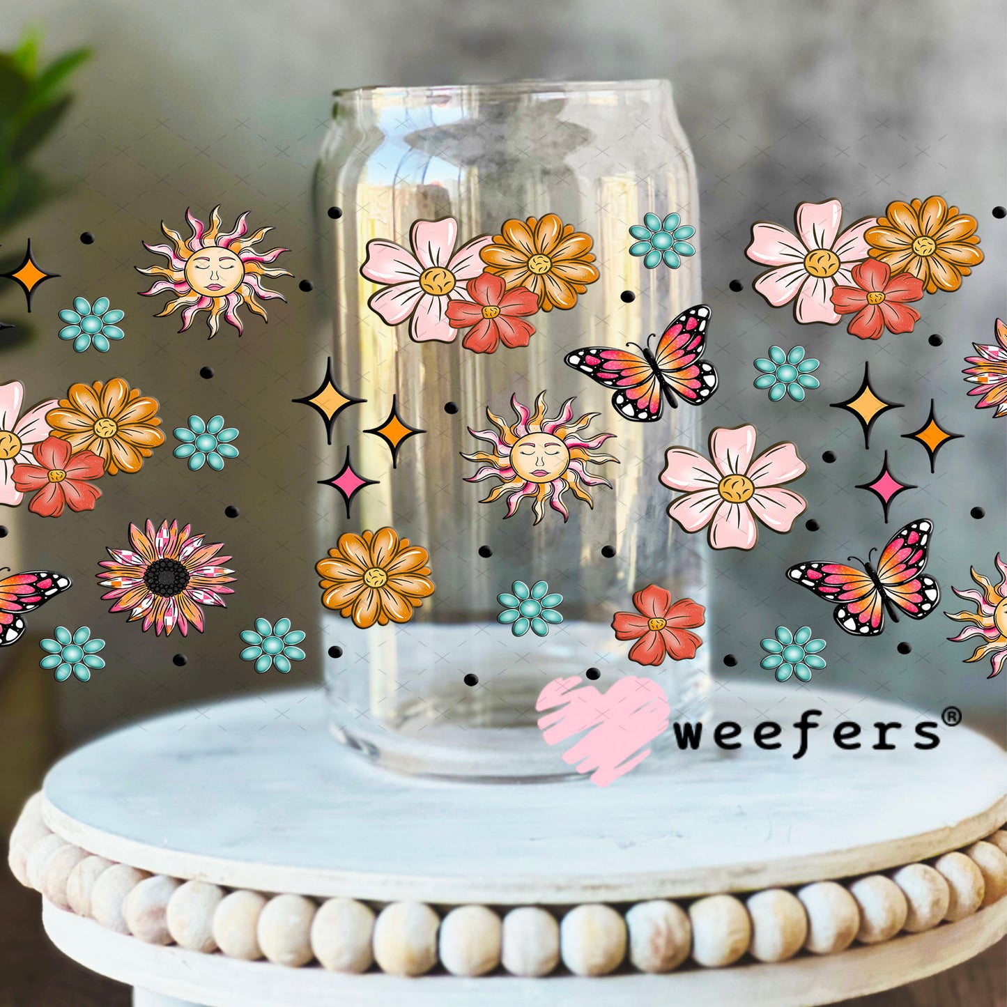 Wild Flowers and Wild Horses Sidekick UV DTF Cup Wrap - Weefers Exclusive 16oz Libbey Glass Original Size Cup Wrap Weefers