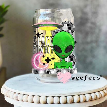 Space Cowboy UV DTF Decal 16oz Libbey Glass Original Size Weefers
