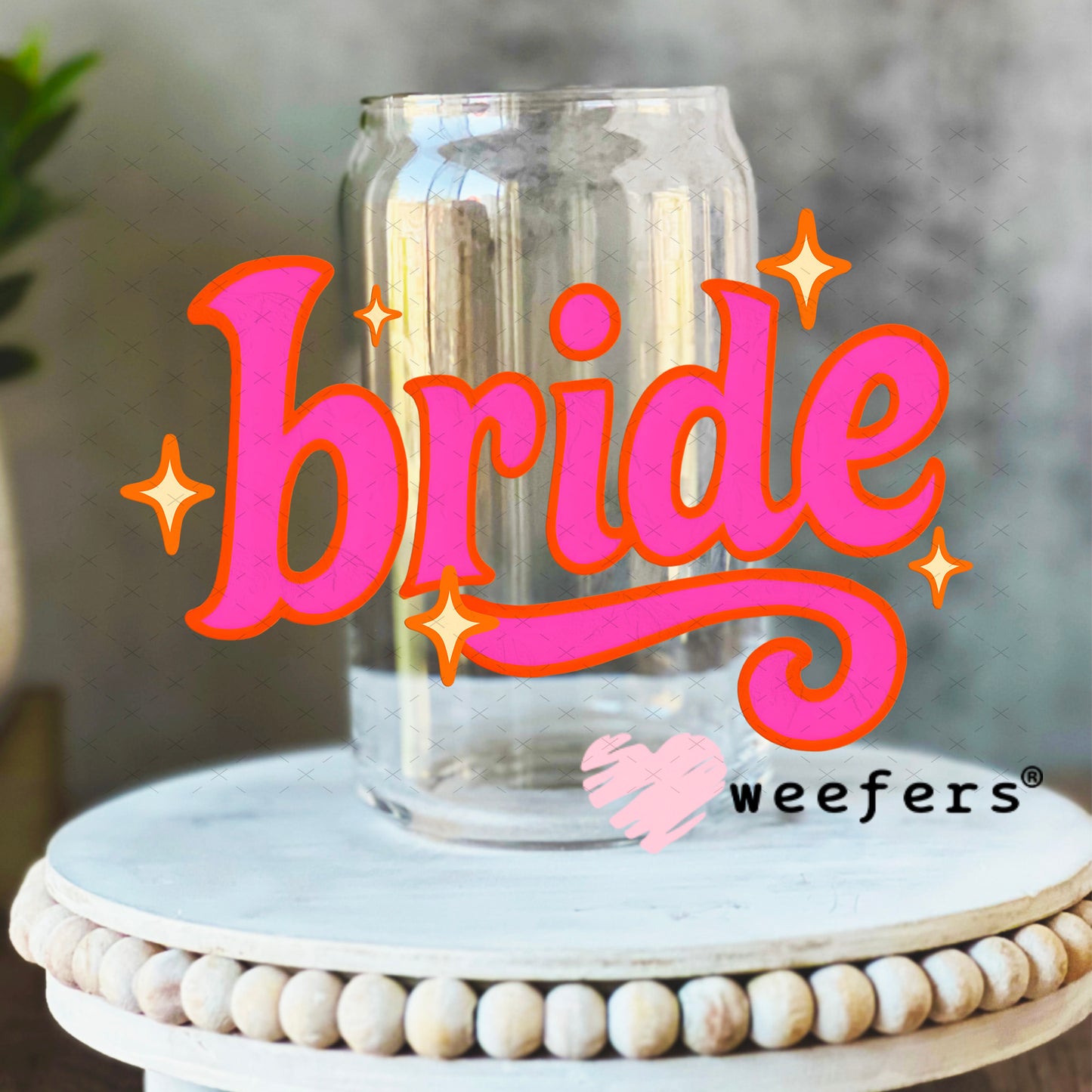 Fuchsia Bride UV DTF Decal 16oz Libbey Glass Original Size Weefers