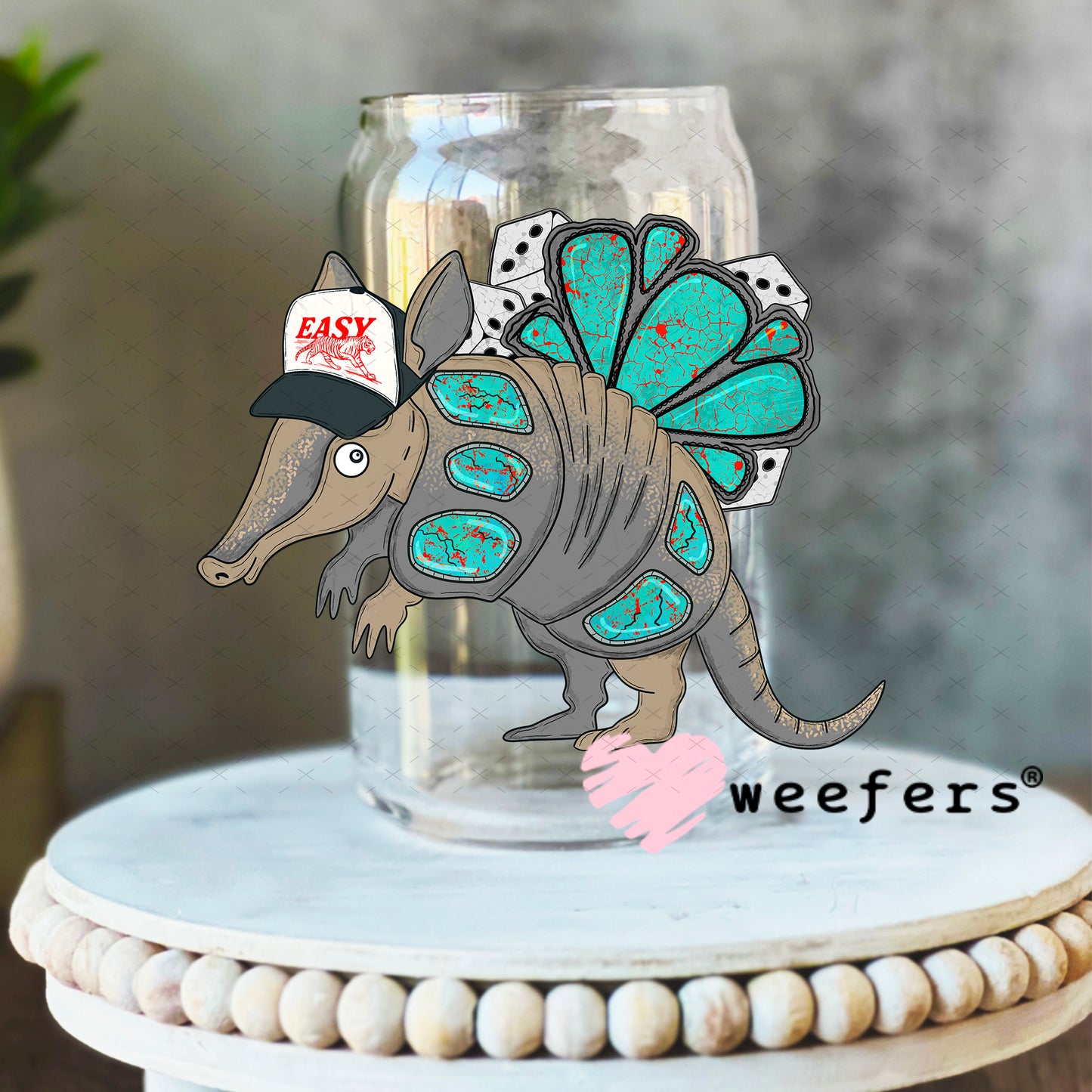 Sassy Armadillo UV DTF Decal 16oz Libbey Glass Original Size Weefers