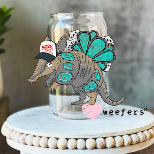 Sassy Armadillo UV DTF Decal 16oz Libbey Glass Original Size Weefers