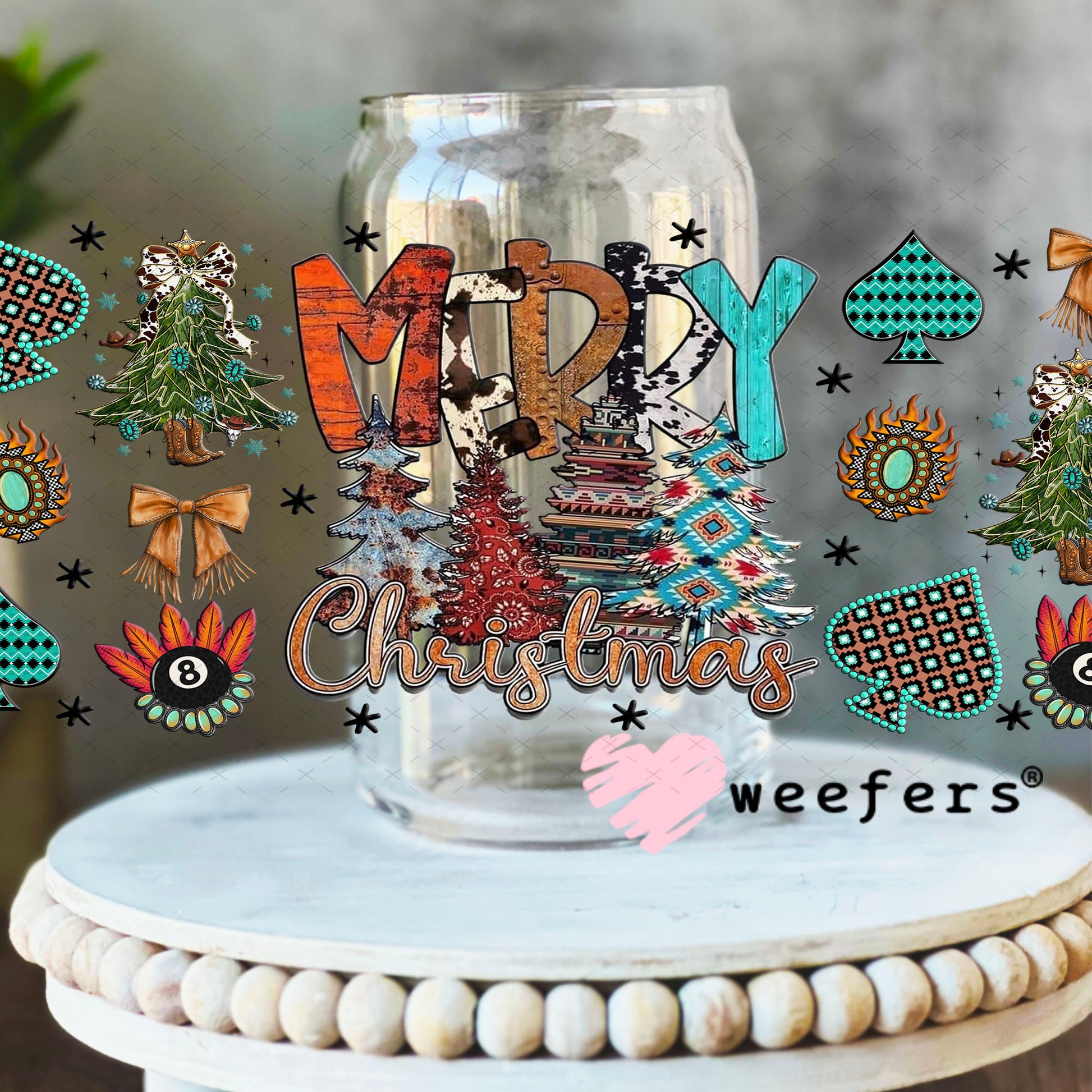 Merry Christmas UV DTF Cup Wrap - Weefers Exclusive 16oz Libbey Glass Original Size Cup Wrap Weefers