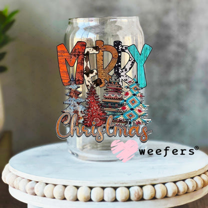 Western Merry Christmas UV DTF Decal 16oz Libbey Glass Original Size Weefers