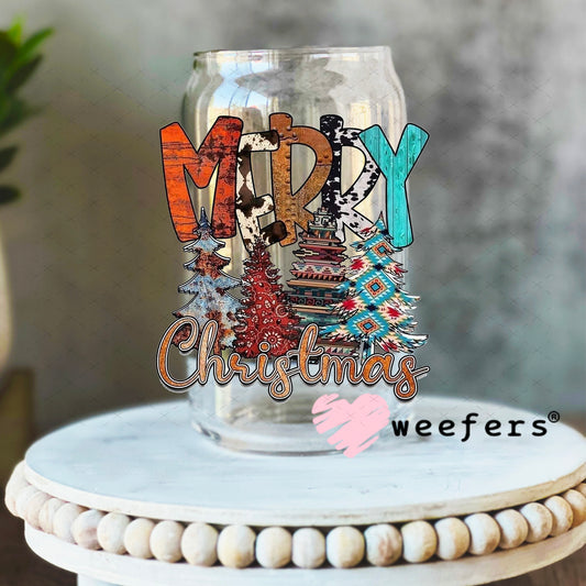 Western Merry Christmas UV DTF Decal 16oz Libbey Glass Original Size Weefers