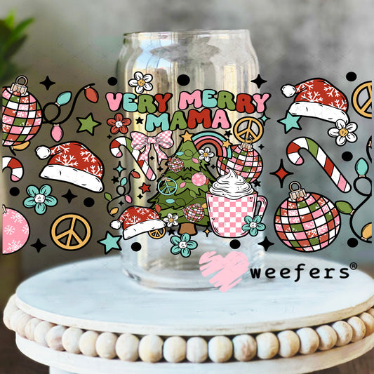 Very Merry Mama UV DTF Cup Wrap 16oz Libbey Glass Original Size Weefers