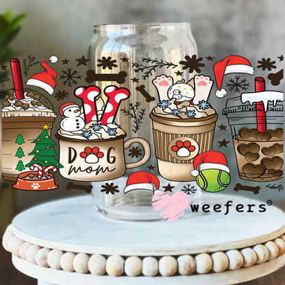 Christmas Coffee Dog Mom UV DTF Cup Wrap 16oz Libbey Glass Original Size Weefers