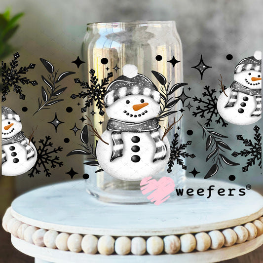 Grey Snowmen UV DTF Cup Wrap 16oz Libbey Glass Original Size Weefers
