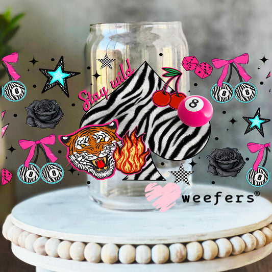 Stay Wild Zebra Heart UV DTF Cup Wrap - Weefers Exclusive 16oz Libbey Glass Original Size Weefers