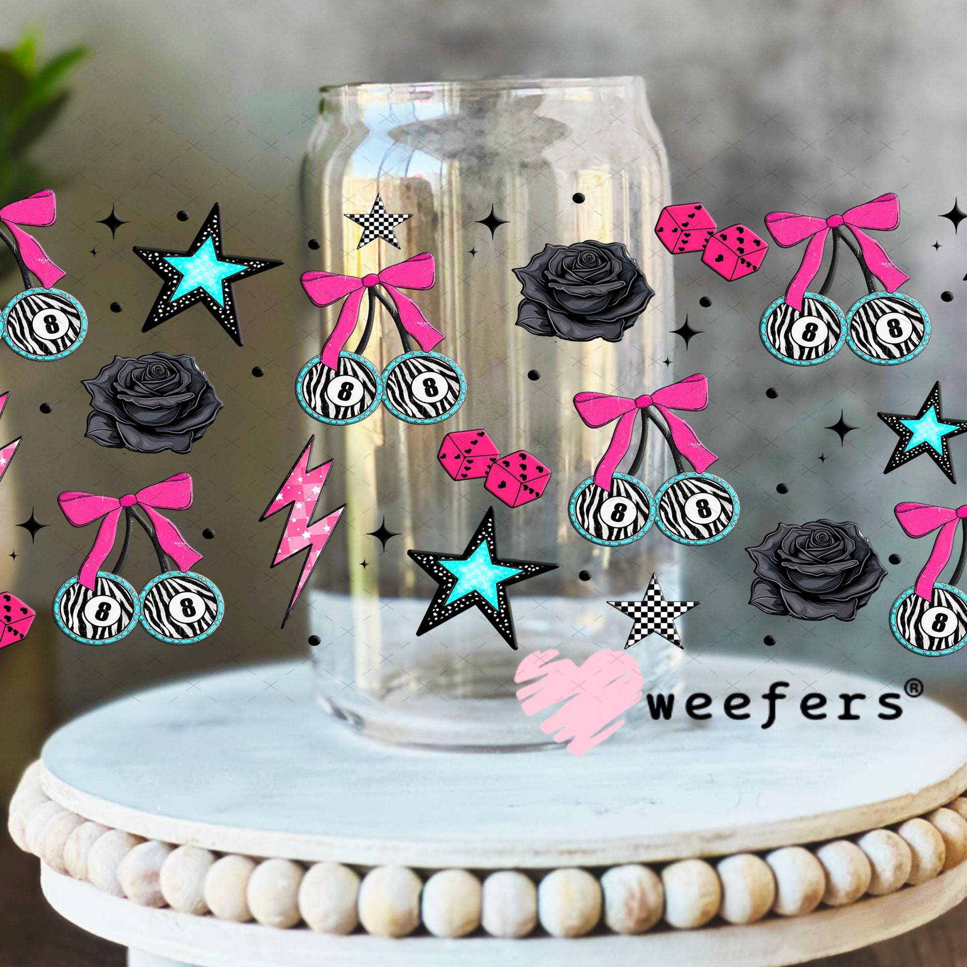 Stay Wild Zebra Heart Sidekick UV DTF Cup Wrap - Weefers® Exclusive 16oz Libbey Glass Original Size Cup Wrap Weefers