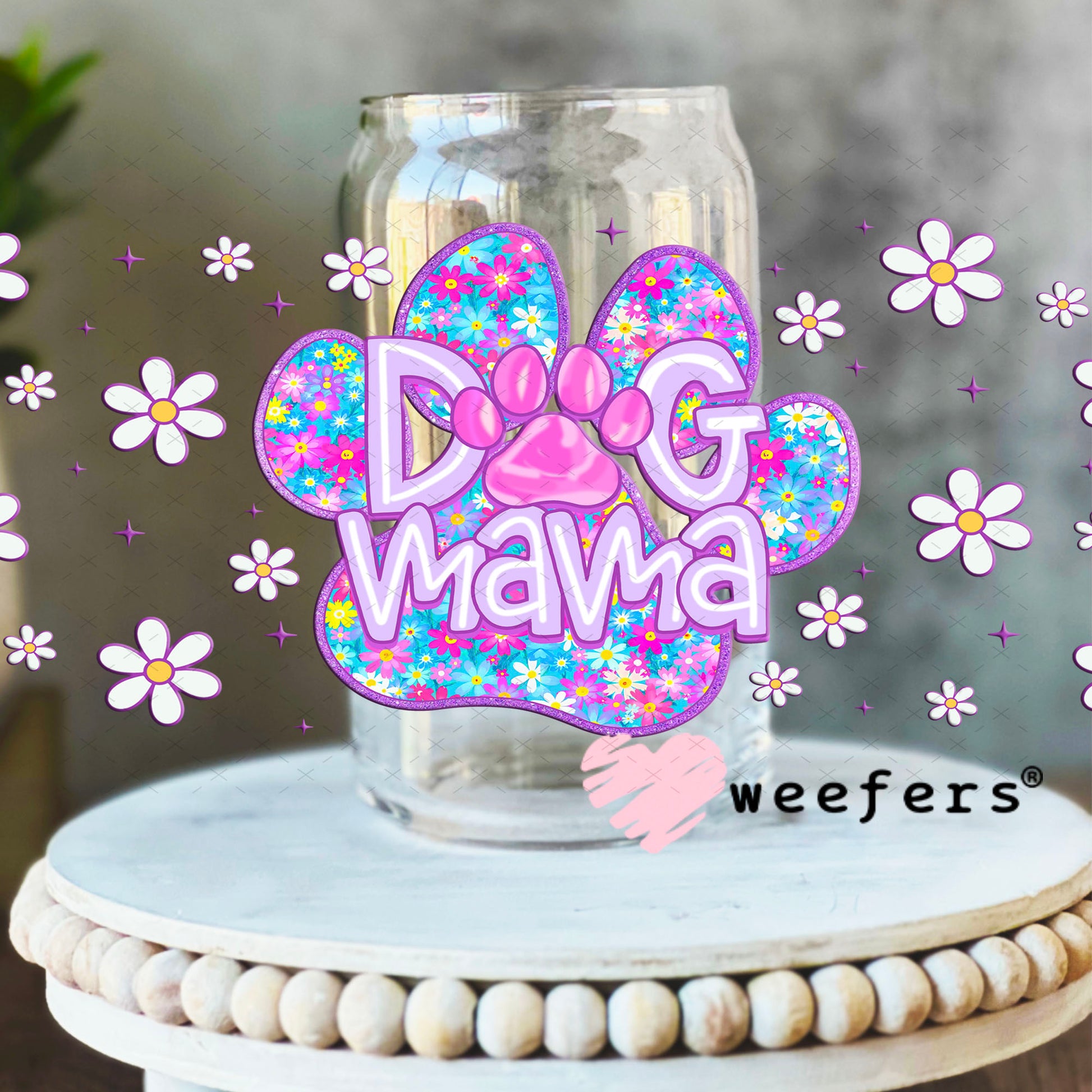 Purple Dog Mama Paw UV DTF Cup Wrap - Weefers® Exclusive 16oz Libbey Glass Original Size Cup Wrap Weefers