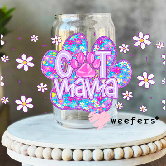 Purple Cat Mama Paw UV DTF Cup Wrap - Weefers Exclusive 16oz Libbey Glass Original Size Weefers