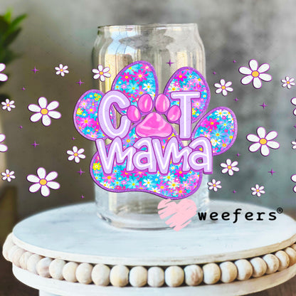 Purple Cat Mama Paw UV DTF Cup Wrap - Weefers® Exclusive 16oz Libbey Glass Original Size Cup Wrap Weefers