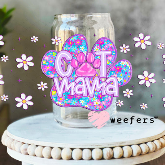 Purple Cat Mama Paw UV DTF Cup Wrap - Weefers® Exclusive 16oz Libbey Glass Original Size Cup Wrap Weefers
