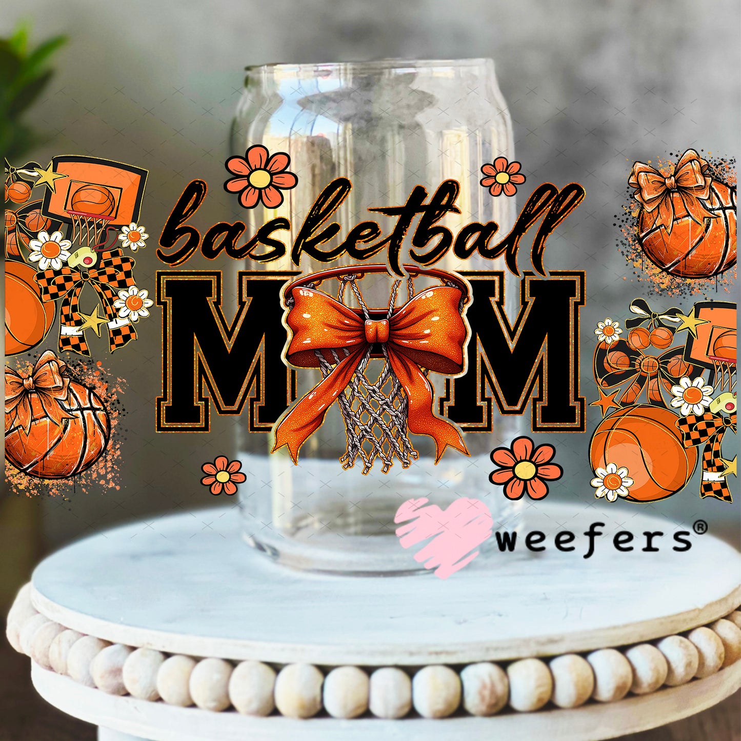 Basketball Mom UV DTF Cup Wrap - Weefers Exclusive 16oz Libbey Glass Original Size Weefers