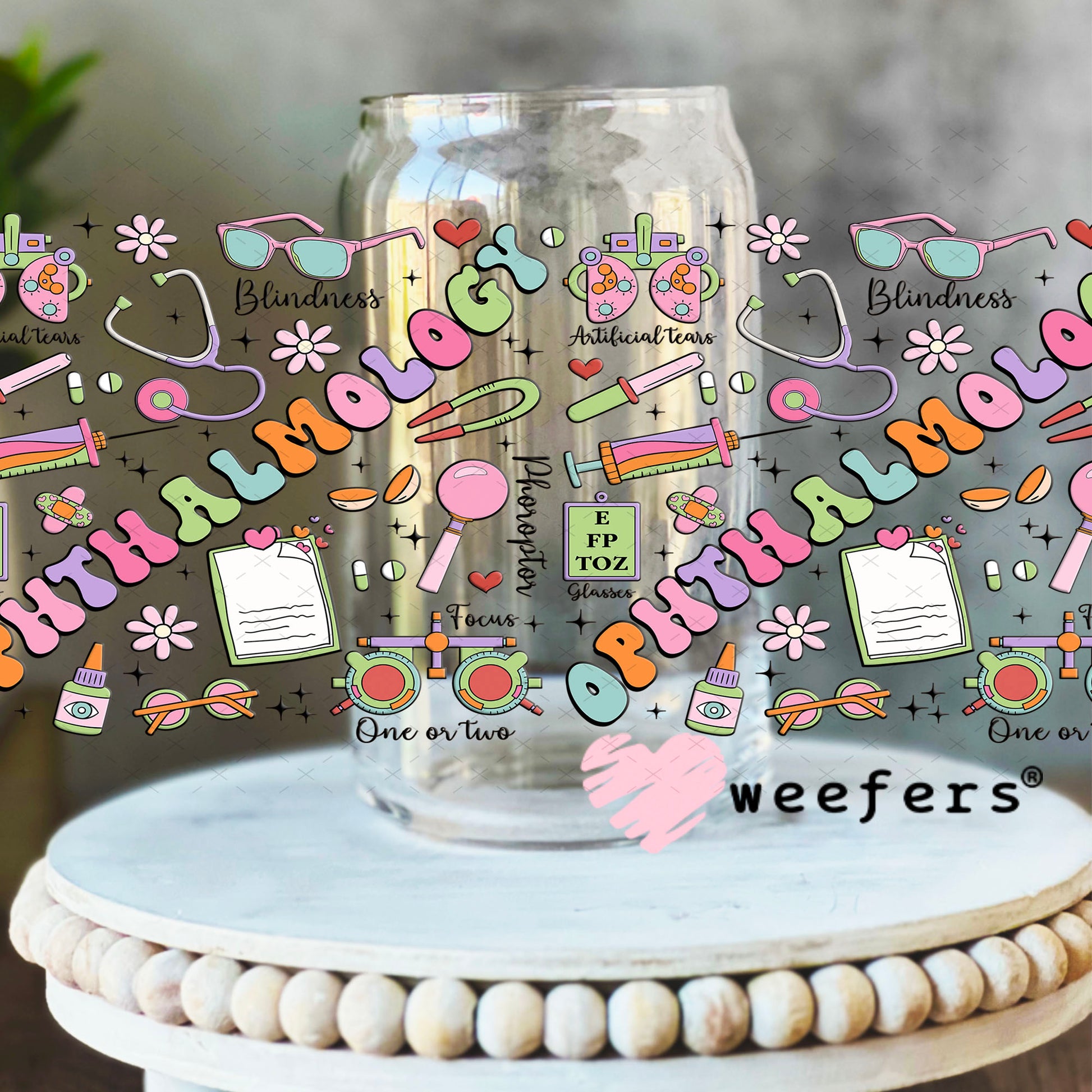Ophthalmology Optometrist UV DTF Cup Wrap - Weefers® Exclusive 16oz Libbey Glass Original Size Cup Wrap Weefers