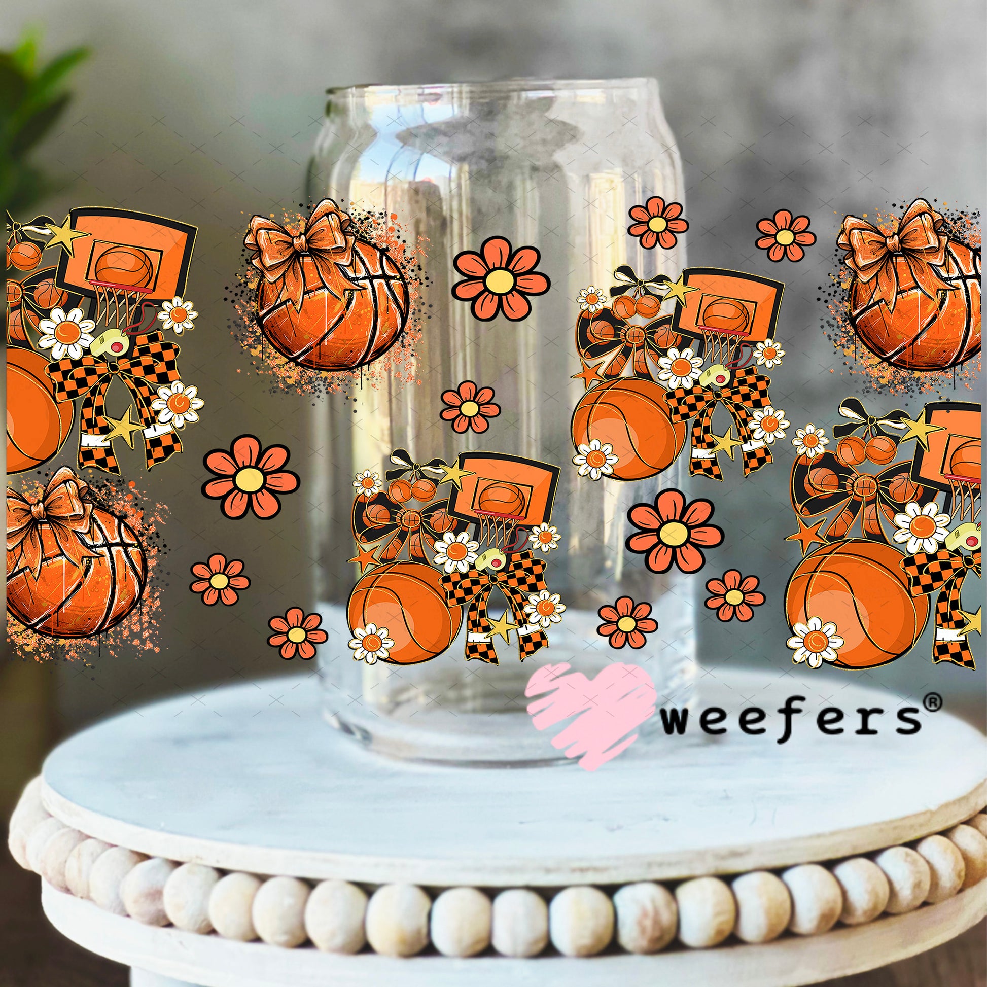 Basketball Mom Sidekick UV DTF Cup Wrap - Weefers Exclusive 16oz Libbey Glass Original Size Weefers
