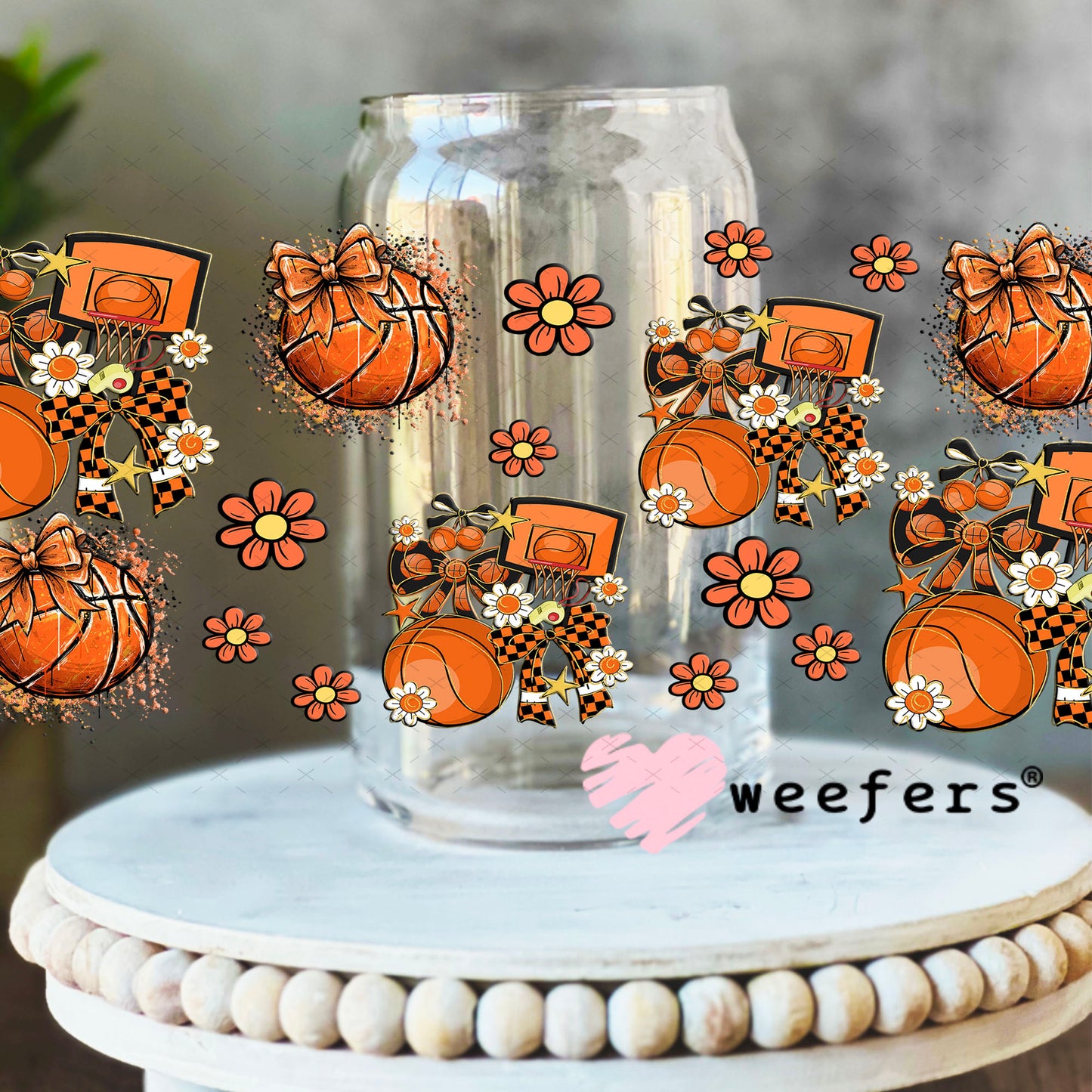Basketball Mom Sidekick UV DTF Cup Wrap - Weefers Exclusive 16oz Libbey Glass Original Size Cup Wrap Weefers