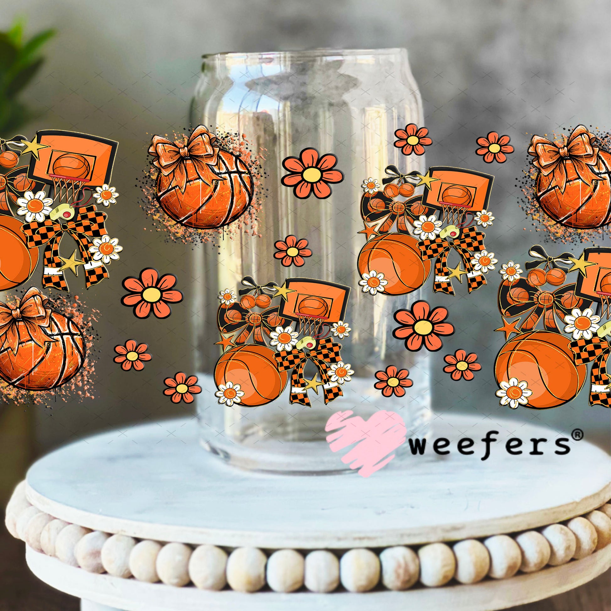Basketball Mom Sidekick UV DTF Cup Wrap - Weefers Exclusive 16oz Libbey Glass Original Size Cup Wrap Weefers