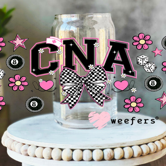 CNA Pink and Black Checkered UV DTF Cup Wrap - Weefers® Exclusive 16oz Libbey Glass Original Size Cup Wrap Weefers