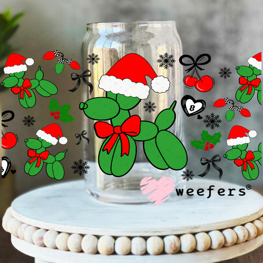 Christmas Santa Balloon Dog UV DTF Cup Wrap - Weefers Exclusive 16oz Libbey Glass Original Size Weefers