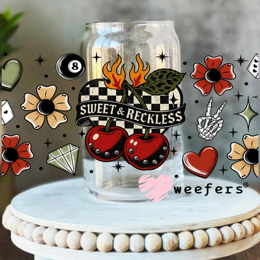 Sweet and Reckless UV DTF Cup Wrap - Weefers Exclusive 16oz Libbey Glass Original Size Weefers