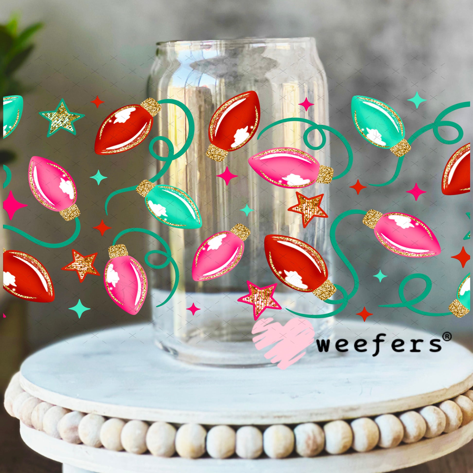 Retro Christmas Lights UV DTF Cup Wrap 16oz Libbey Glass Original Size Weefers