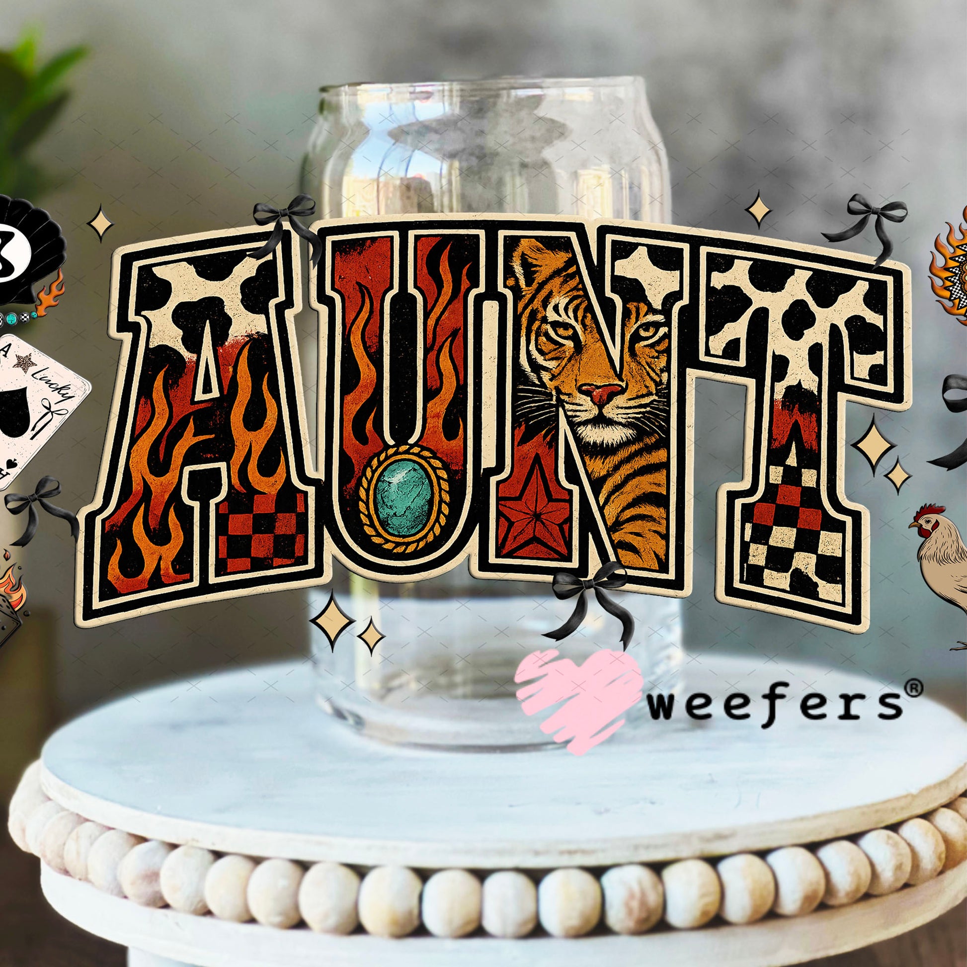 Aunt Tiger UV DTF Cup Wrap - Weefers® Exclusive 16oz Libbey Glass Original Size Cup Wrap Weefers