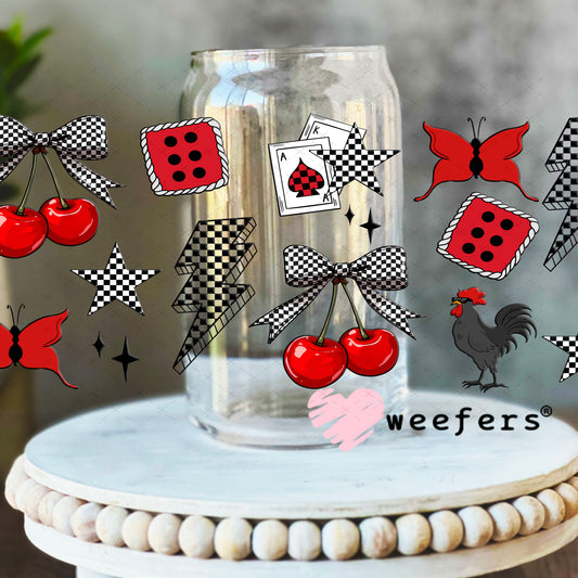 Red Cherry Delight UV DTF Cup Wrap - Weefers Exclusive 16oz Libbey Glass Original Size Cup Wrap Weefers