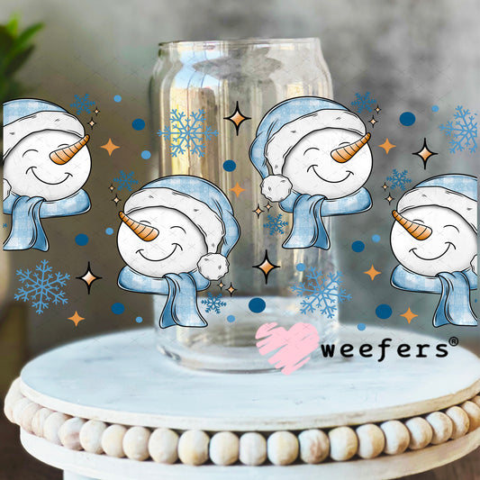 Smiley Blue Snowmen UV DTF Cup Wrap 16oz Libbey Glass Original Size Weefers