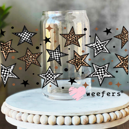 Brown and Black Stars UV DTF Cup Wrap 16oz Libbey Glass Original Size Weefers