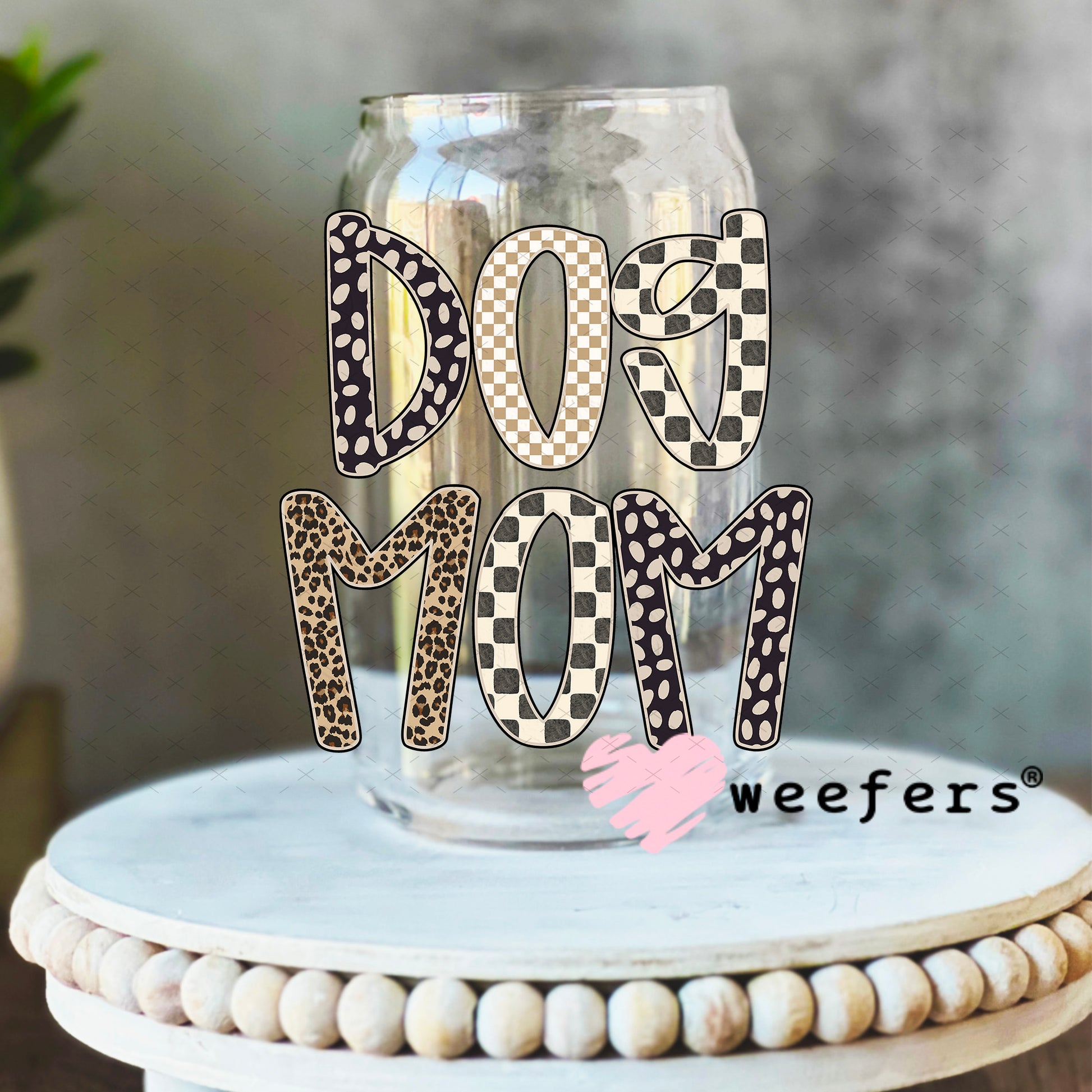 UV DTF Decal - Brown and Tan Dog Mama 16oz Libbey Glass Original Size Weefers