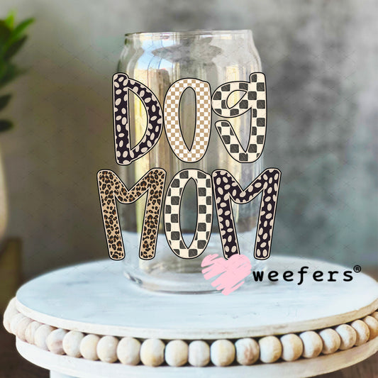 UV DTF Decal - Brown and Tan Dog Mama 16oz Libbey Glass Original Size Weefers